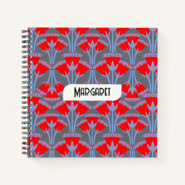 Cuaderno Red Bellflower Name Personalized Cute Notebook