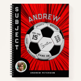 Cuaderno Red Custom Text Soccer Ball Birthday