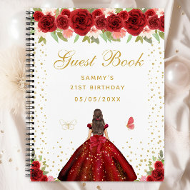 Cuaderno Red Floral Brunette Hair Princess Guest Book