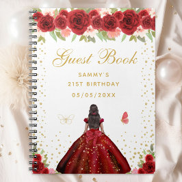 Cuaderno Red Floral Dark Skin Princess Guest Book