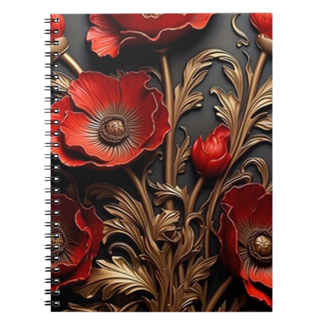Cuaderno Red floral vintage flowers retro  (Frente)