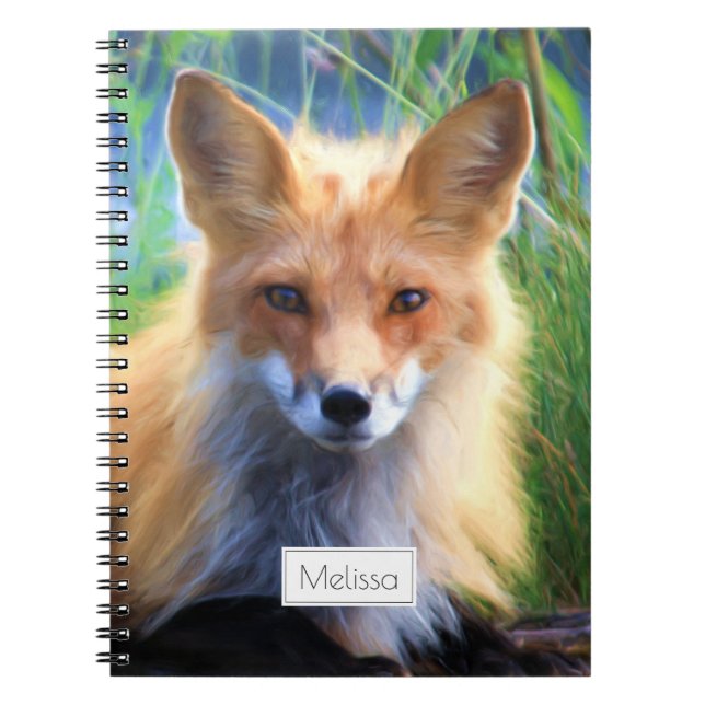 Cuaderno Red Fox en la escena de la hierba personalizada (Frente)