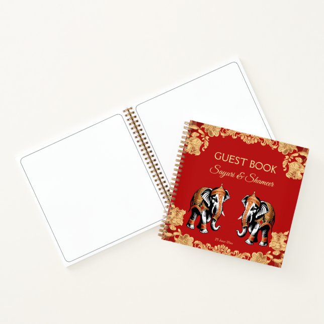 Cuaderno Red gold elephants Indian wedding guest book (Interior)