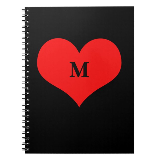 Cuaderno Red Heart Monogrammed Nombre inicial Black Cute (Frente)