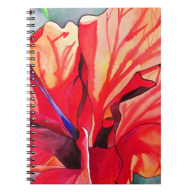 Cuaderno Red Hibiscus, arte de acuarela de flores tropicale (Frente)