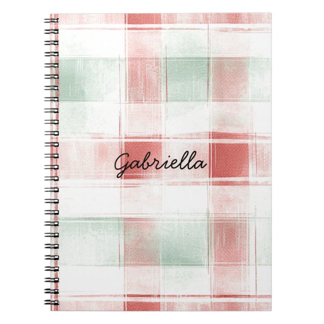 Cuaderno Red Mint Peppermint Mocha Plaid Stripes Christmas (Frente)