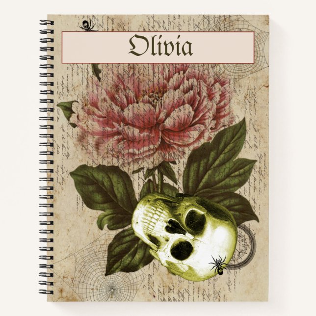 Cuaderno Red Peony Steampunk Skull Ephemera (Anverso)