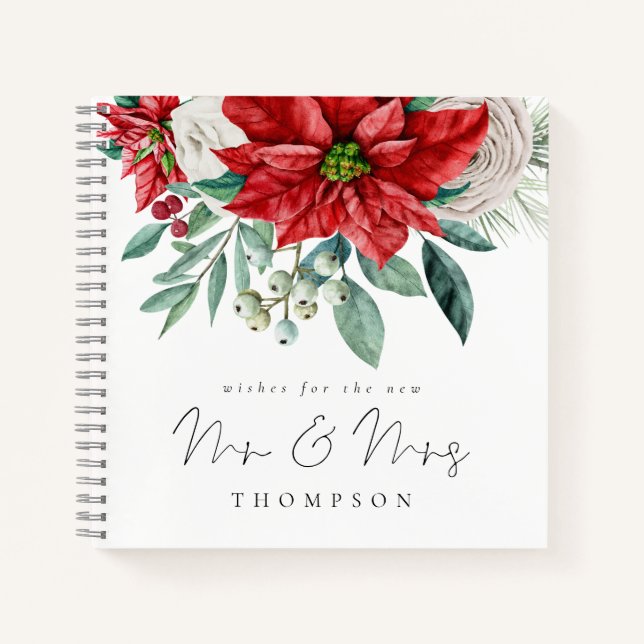 Cuaderno Red Poinsettia New Mr Mrs Guest Book (Anverso)