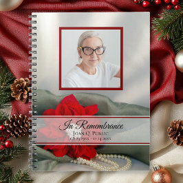 Cuaderno Red Poinsettia Pearls Funeral Memorial Guest Book