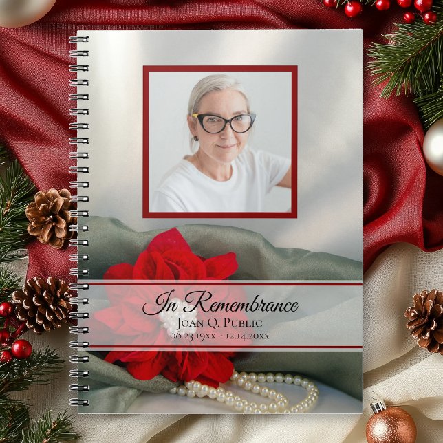 Cuaderno Red Poinsettia Pearls Funeral Memorial Guest Book (Subido por el creador)