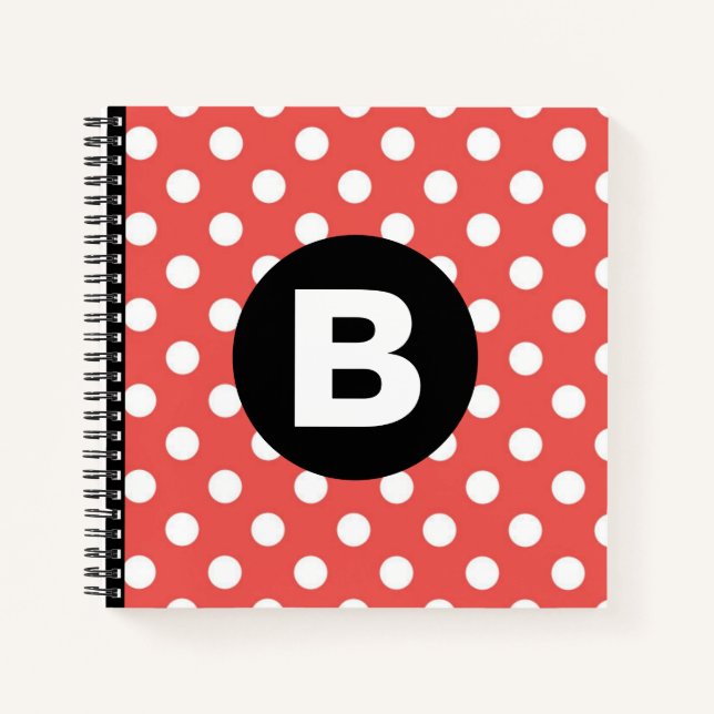 Cuaderno Red Polka Dot Pattern Black Monogram (Anverso)