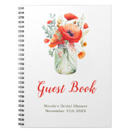 Cuaderno Red Poppies Mason Jar Bridal Shower Guest Book