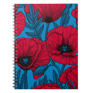 Cuaderno Red poppy garden on blue