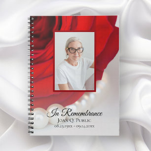 Cuaderno Red Rose Flower Pearls Funeral Memorial Guest Book