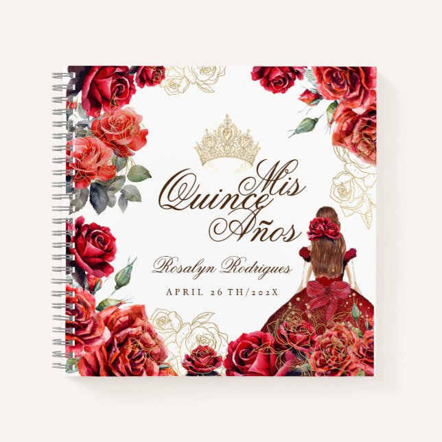 Cuaderno Red Rose Gold Elegant Mis Quince Guest (Anverso)