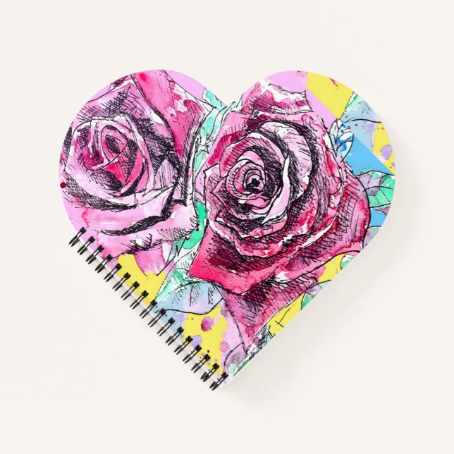 Cuaderno Red Rose Roses Watercolour Floral Flowers Flower (Anverso)