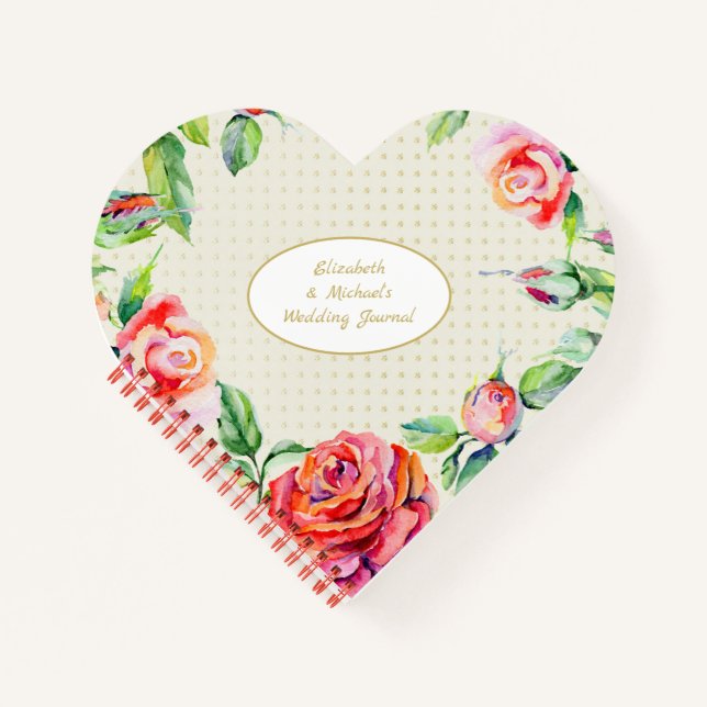 Cuaderno Red Roses Gold Boda Brillante Ducha de novia que h (Anverso)