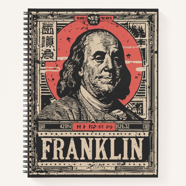 Cuaderno Red Sun Benjamin Franklin | Retrato de icono estad (Anverso)