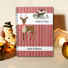 Cuaderno Red Tan-White Stripe・Santa-Reindeer・Personalizado