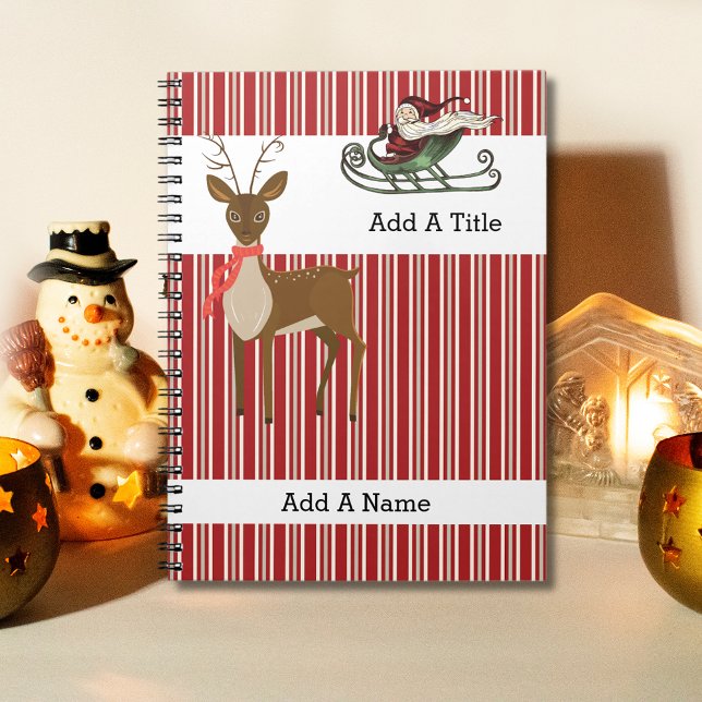 Cuaderno Red Tan-White Stripe・Santa-Reindeer・Personalizado (Subido por el creador)