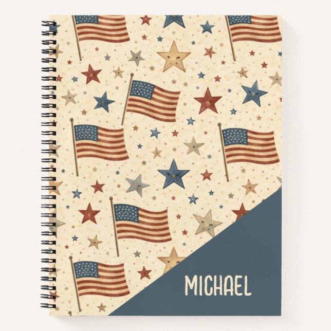 Cuaderno Red White Blue Flags Patriotic Pattern (Anverso)