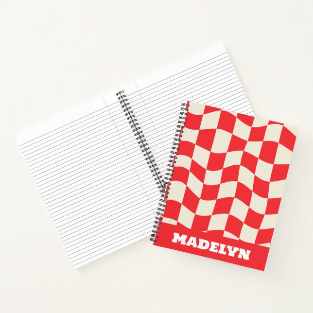 Cuaderno red& white geometric pattern monogram name (Interior)