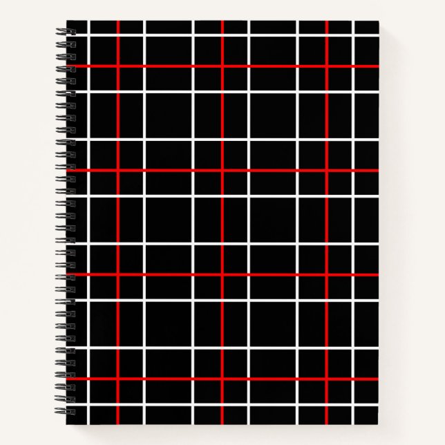 Cuaderno Red White Graphical Lines Black Plaid Design  (Anverso)