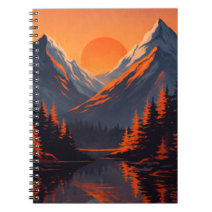 Cuaderno Reflejo de la puesta de sol en la montaña Cielo na