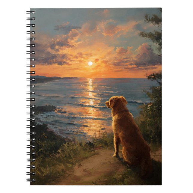 Cuaderno Reflexiones de atardecer con portátil Golden Retri (Frente)