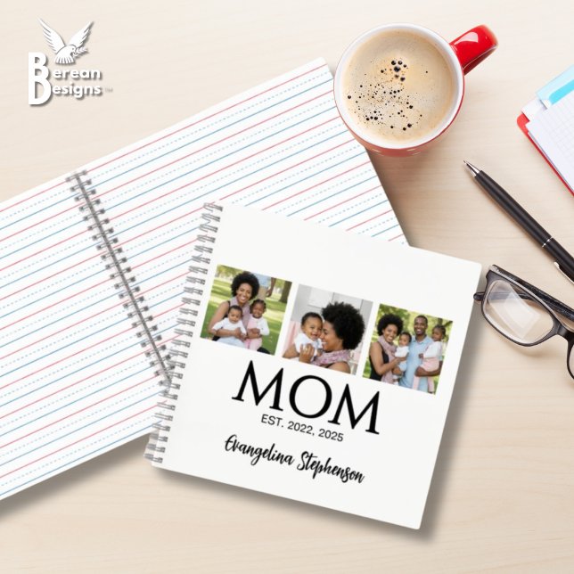 Cuaderno Reflexiones Recuerdos de una Mamá Letra Mayúscula  (MOM ESTABLISHED 3 Photo Notebook with customizable photos and year. Ideal gift for Mother's Day. )