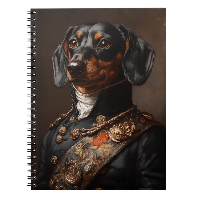Cuaderno Regal Dachshund con uniforme militar napoleónico (Frente)