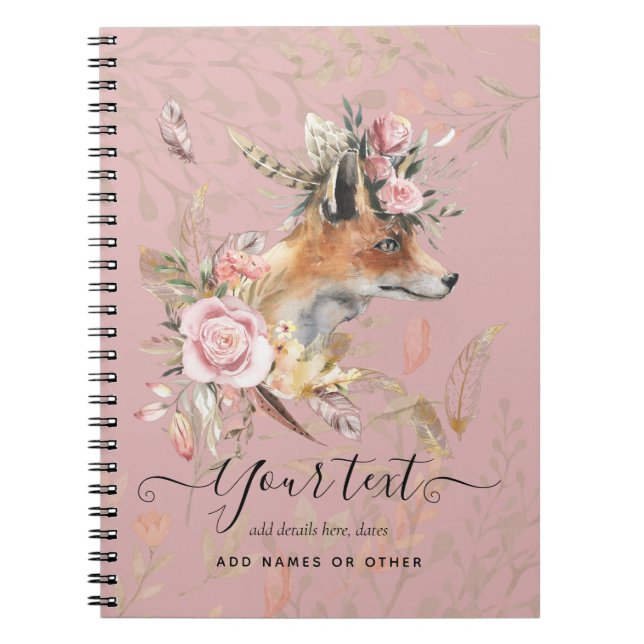 Cuaderno Regalo conmemorativo de Boho Fox, PERSONALIZADO (Frente)