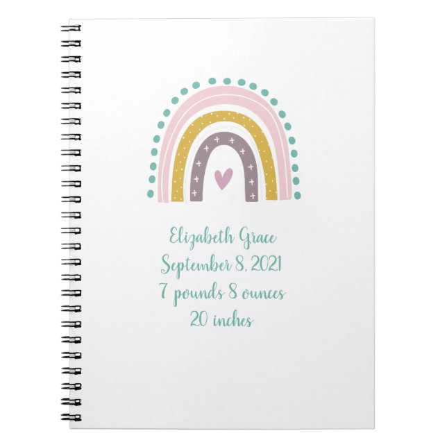 Cuaderno Regalo de bebé corazones arcoíris boho rosa turque (Frente)