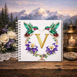 Cuaderno Regalo de Boda Elegante Monograma V Colibrí