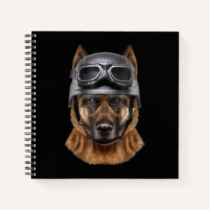 Cuaderno Regalo De Casco De Pastor Alemán Para Biker En Mot