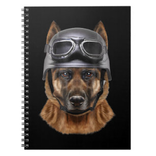 Cuaderno Regalo De Casco De Pastor Alemán Para Biker En Mot