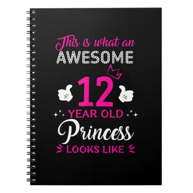 Cuaderno Regalo de cumpleaños de 12 años para princesa chic (Frente)