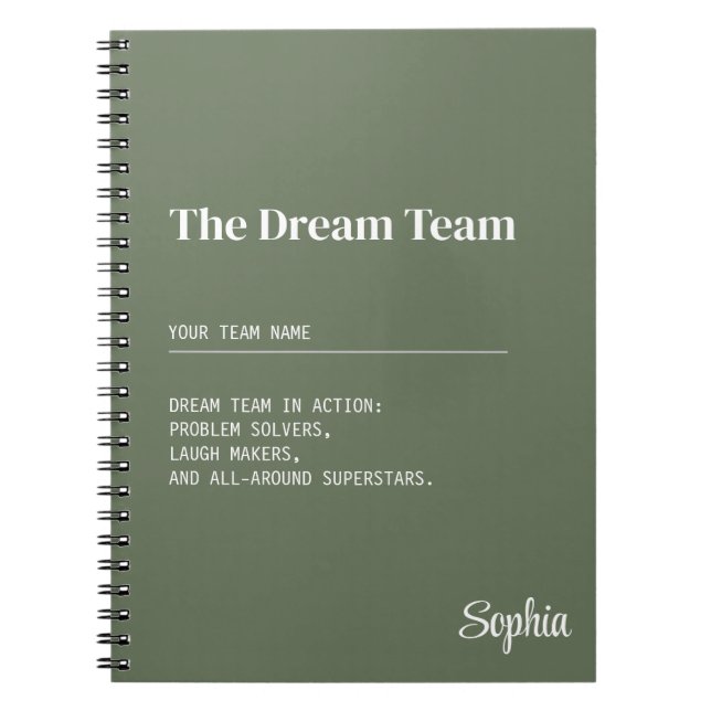 Cuaderno Regalo de equipo de ensueño personalizado para com (Frente)