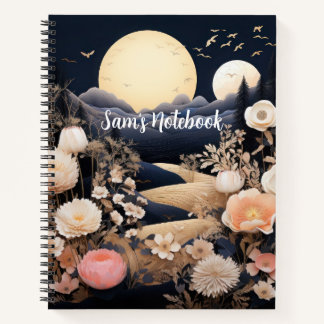 Cuaderno Regalo de jardín boho personalizado de medianoche