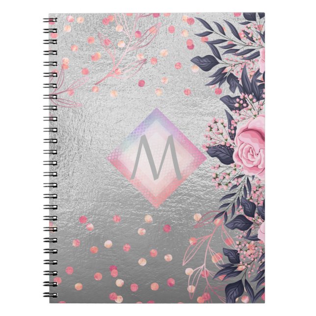 Cuaderno Regalo de la Marina Plata Monograma Rosegold Girly (Frente)