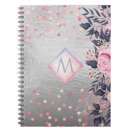 Cuaderno Regalo de la Marina Plata Monograma Rosegold Girly