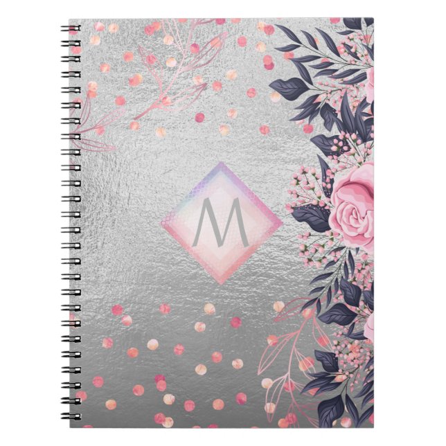 Cuaderno Regalo de la Marina Plata Monograma Rosegold Girly (Frente)