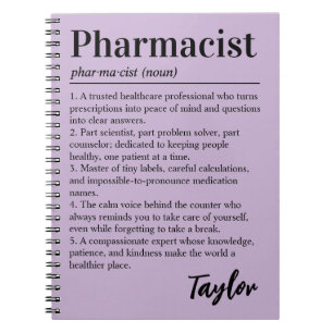 Cuaderno Regalo de lavanda de definición de farmacéutico pe