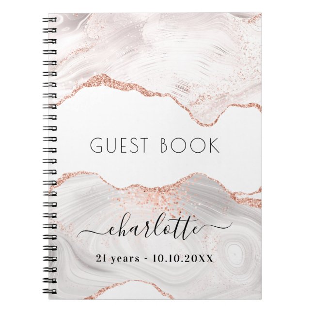 Cuaderno Regalo de mármol de oro de rosa de cumpleaños (Frente)
