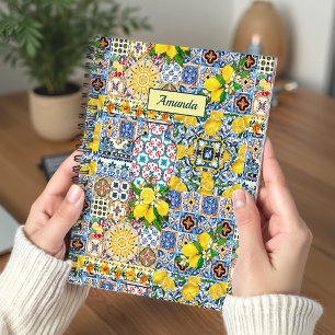 Cuaderno Regalo de monograma de azulejo naranja mediterráne