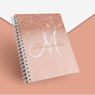 Cuaderno Regalo de oro de Rosa personalizado monograma