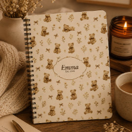 Cuaderno Regalo de oso de peluche Custom Name Cottagecore C