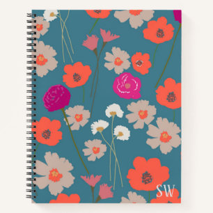 Cuaderno Regalo De Patrón Floral Moderno Para Sus Iniciales