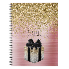 Cuaderno Regalo de purpurina dorada con lazo negro