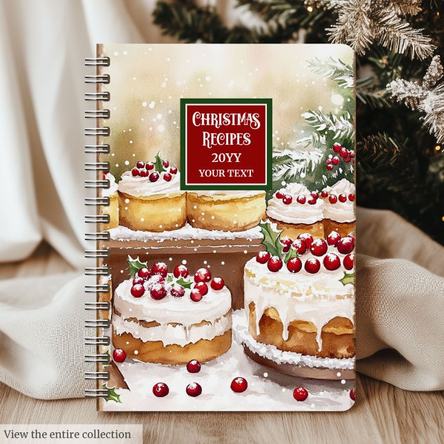 Cuaderno Regalo de receta de Navidades de acuarela personal (Personalized Watercolor Christmas Recipe Gift)